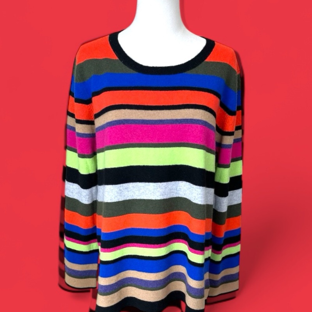 Pure Amici NWT size XL‎ crewneck cashmere multiple color striped sweater
